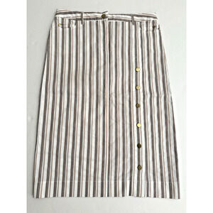 Per Se by Carlisle Skirt 8 Straight Midi White Brown Stripe Unlined Cotton Blend